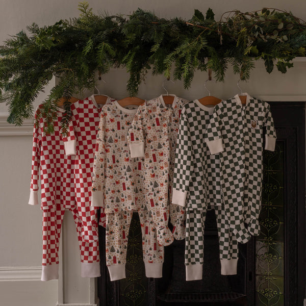 Organic Cotton Jersey Christmas Pyjamas (Green Checkerboard)