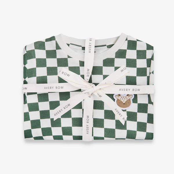 Organic Cotton Jersey Christmas Pyjamas (Green Checkerboard)