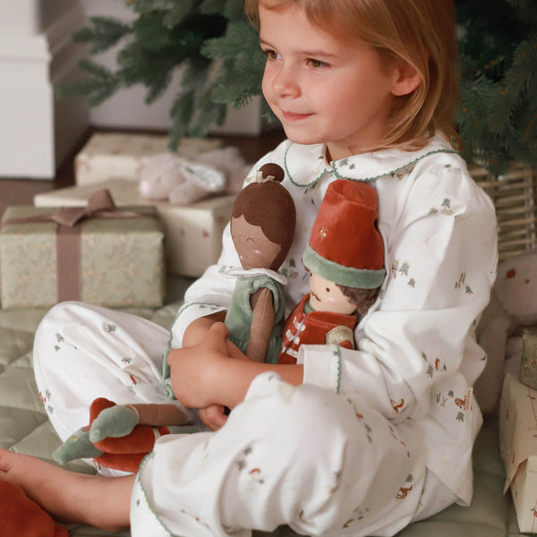 Organic Cotton Flannel Christmas Pyjamas (Winter Ski, Green Trim)