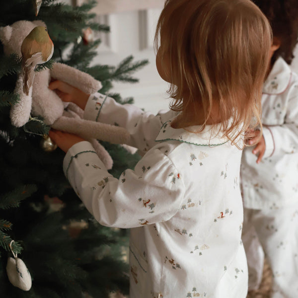 Organic Cotton Flannel Christmas Pyjamas (Winter Ski, Green Trim)