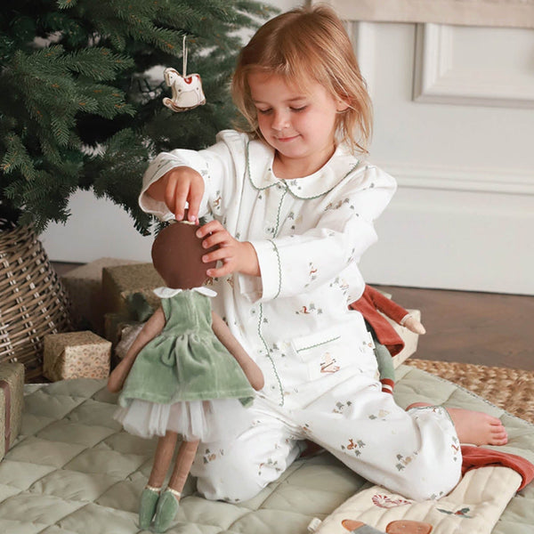 Organic Cotton Flannel Christmas Pyjamas (Winter Ski, Green Trim)