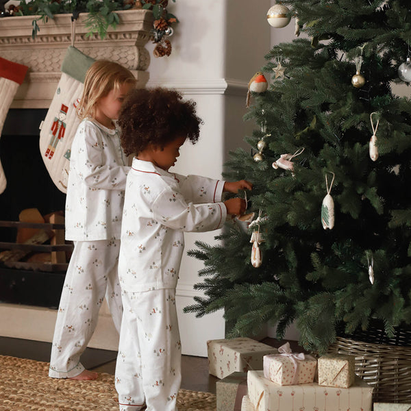 Organic Cotton Flannel Christmas Pyjamas (Winter Ski, Green Trim)