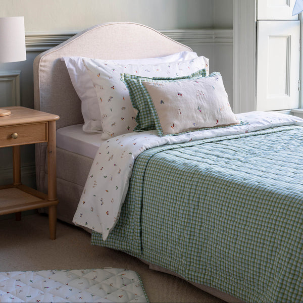 Woven Quilted Checkerboard Single Bedspread (Greenhouse Gingham)