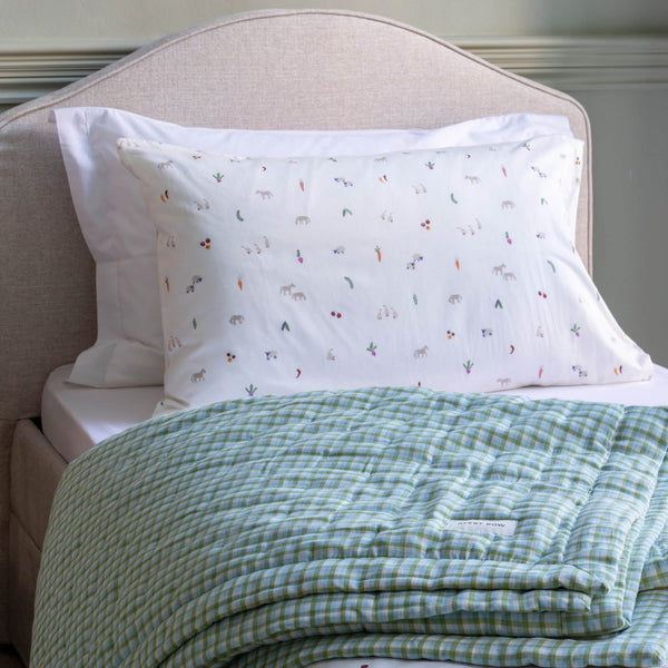Woven Quilted Checkerboard Single Bedspread (Greenhouse Gingham)