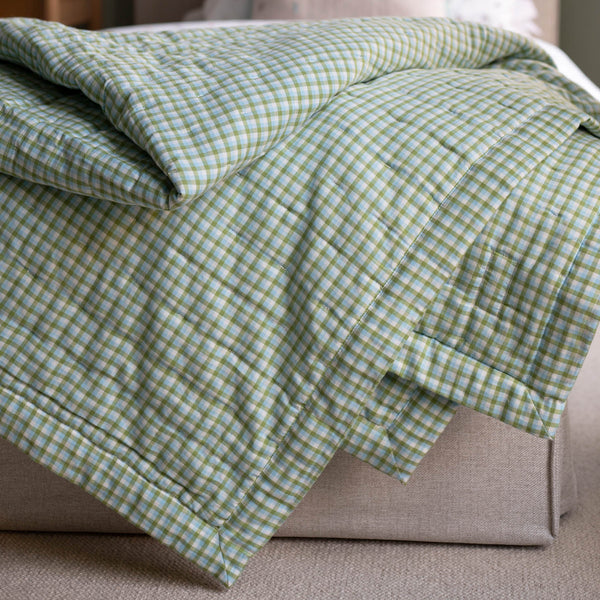 Woven Quilted Checkerboard Single Bedspread (Greenhouse Gingham)