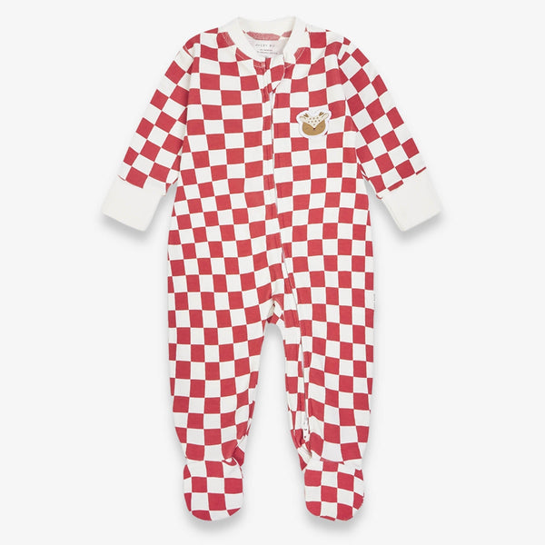 Organic Cotton Jersey Christmas Baby Sleepsuit (Red Checkerboard)