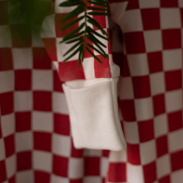 Organic Cotton Jersey Christmas Baby Sleepsuit (Red Checkerboard)