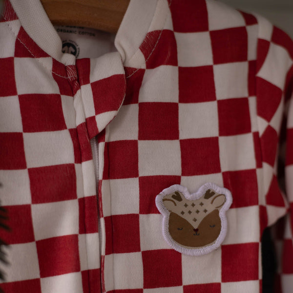 Organic Cotton Jersey Christmas Baby Sleepsuit (Red Checkerboard)