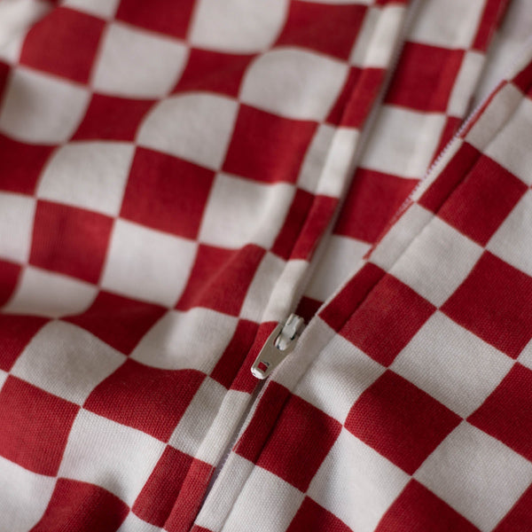 Organic Cotton Jersey Christmas Baby Sleepsuit (Red Checkerboard)