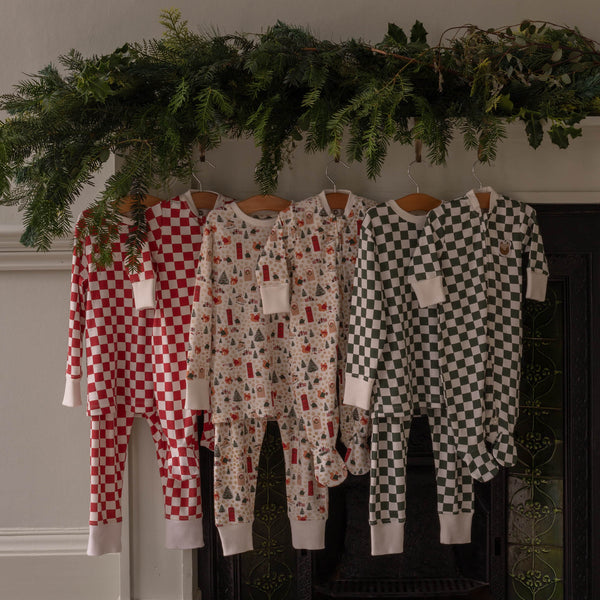 Organic Cotton Jersey Christmas Baby Sleepsuit (Red Checkerboard)