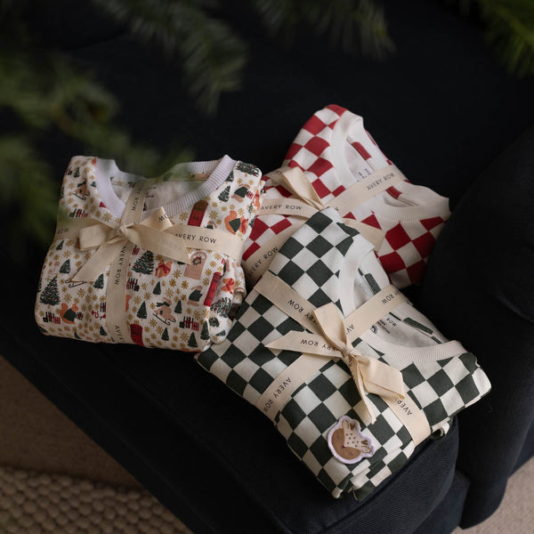 Organic Cotton Jersey Christmas Baby Sleepsuit (Red Checkerboard)