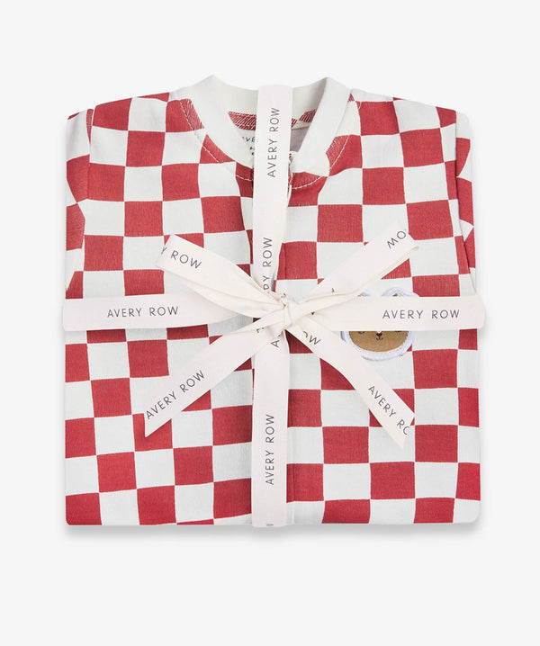 Organic Cotton Jersey Christmas Baby Sleepsuit (Red Checkerboard)