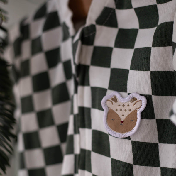 Organic Cotton Jersey Christmas Baby Sleepsuit (Green Checkerboard)