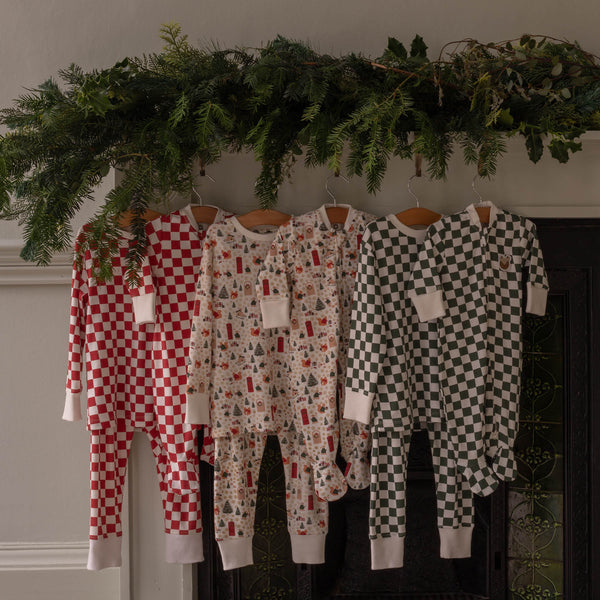 Organic Cotton Jersey Christmas Baby Sleepsuit (Green Checkerboard)
