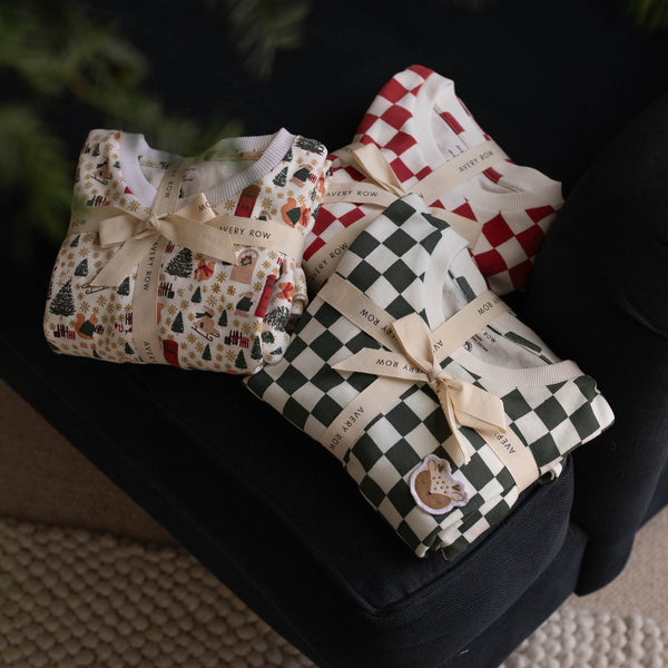 Organic Cotton Jersey Christmas Baby Sleepsuit (Green Checkerboard)