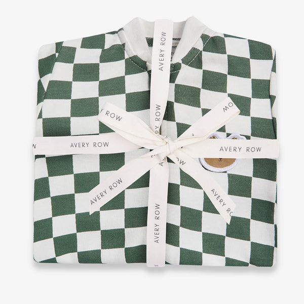 Organic Cotton Jersey Christmas Baby Sleepsuit (Green Checkerboard)