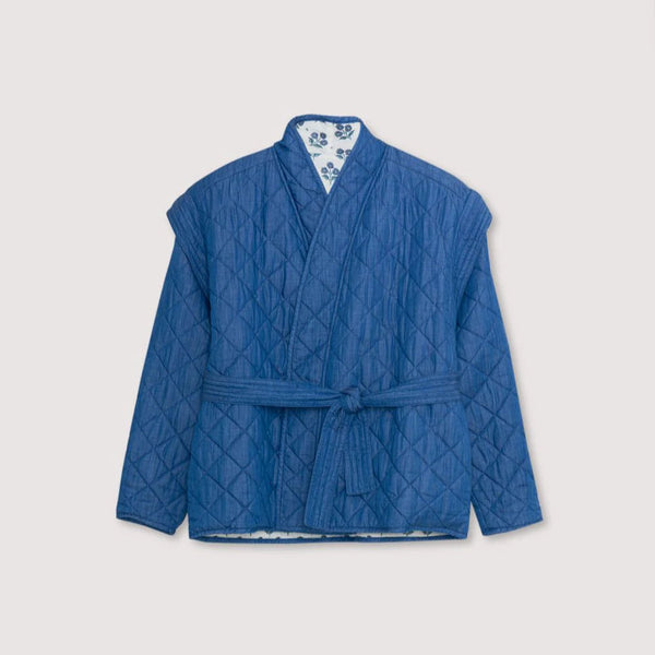 MAMA Eleni Reversible Quilted Linen Jacket (Hyacinth Print)
