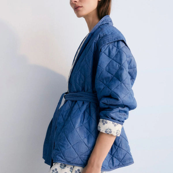 MAMA Eleni Reversible Quilted Linen Jacket (Hyacinth Print)