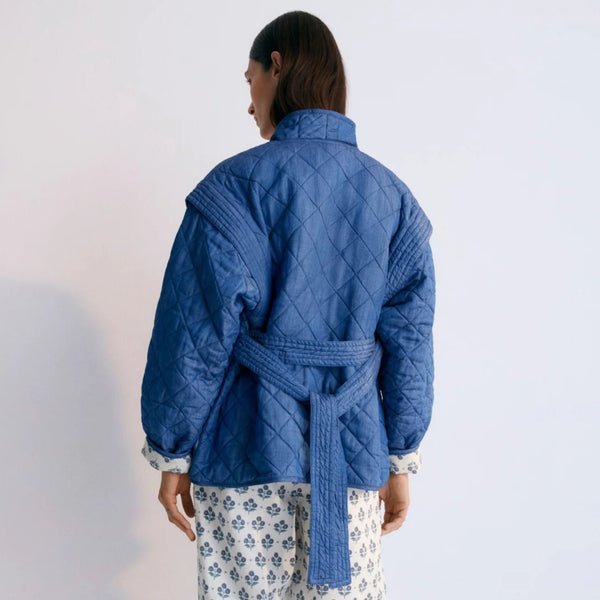 MAMA Eleni Reversible Quilted Linen Jacket (Hyacinth Print)