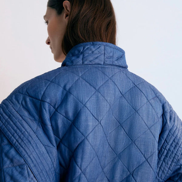 MAMA Eleni Reversible Quilted Linen Jacket (Hyacinth Print)