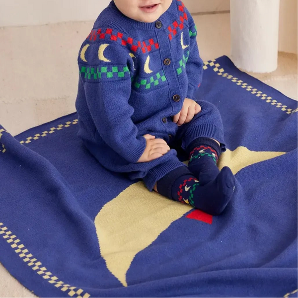 Baby Beneath The Moon Knitted Overall Gift Set (Navy Blue)