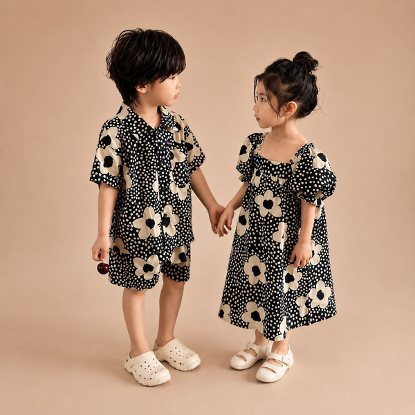Flo Flower Trapeze Puff Sleeved Dress