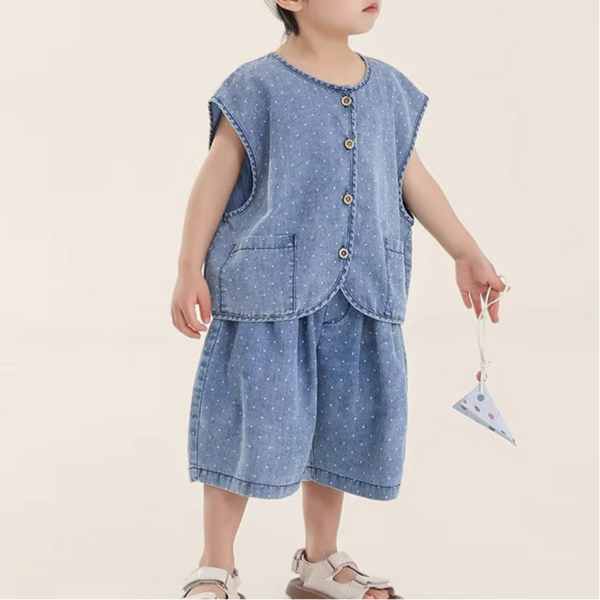 Deia Dotty Denim Vest Top and Shorts Set
