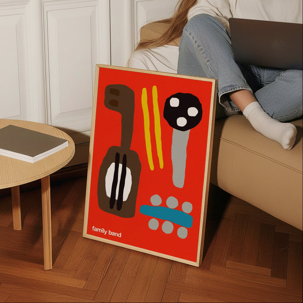Family Band Art Print (Red)