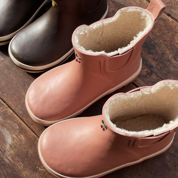 Deux Par Deux Kids Rain Boots - Natural Rubber Waterproof Boots With Plush Lining