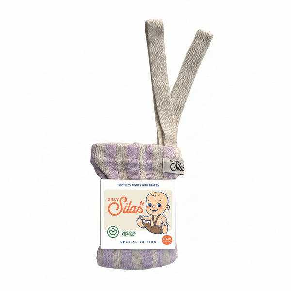 Silly Silas Footless Cotton Tights with Braces (Lavender + Cream Striped)