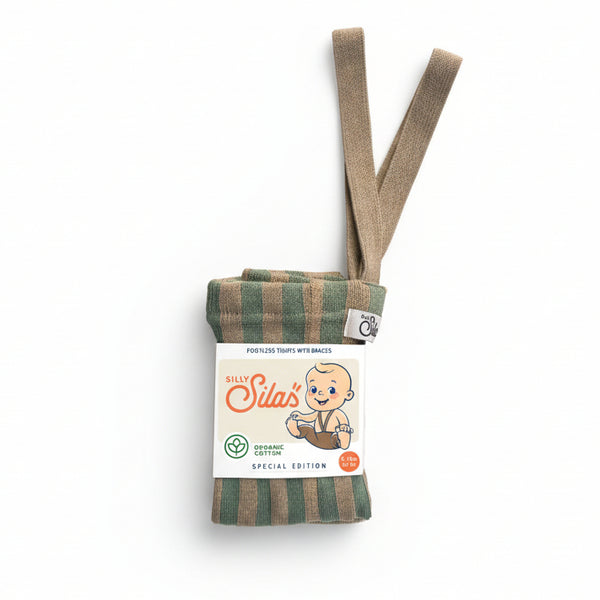 Silly Silas Footless Cotton Tights with Braces (Matcha + Peanut Striped)