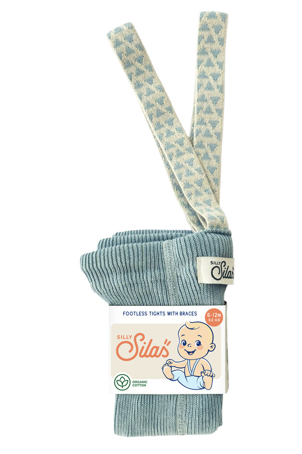 Silly Silas Footless Rib Unisex Tights with Pattern Braces (Misty Blue)