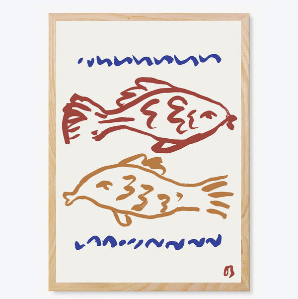 Two Fish in Red & Blue Art Print