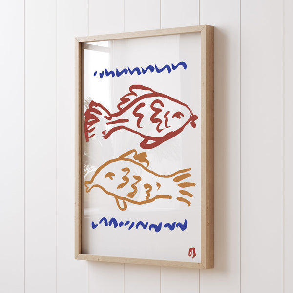 Two Fish in Red & Blue Art Print