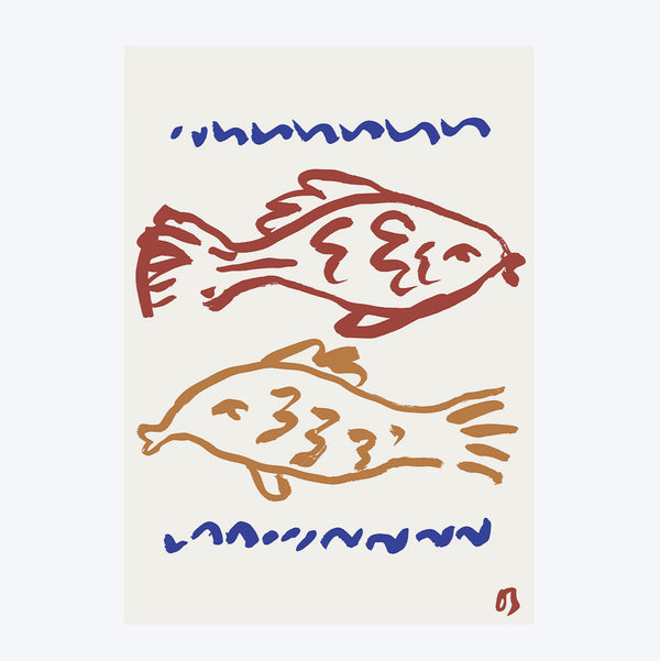Two Fish in Red & Blue Art Print