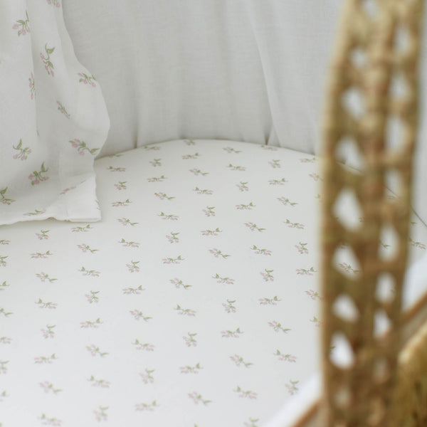 White Fleur Organic Cotton Moses Basket Fitted Sheet