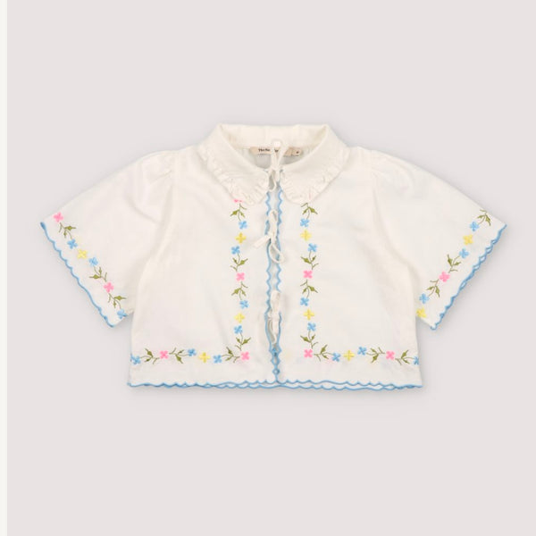 Hermione Embroidered Floral Tie Cotton Blouse