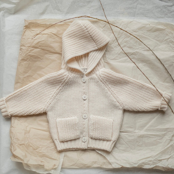 Morten Merino Wool Hooded Baby Cardigan Jacket (Ecru)