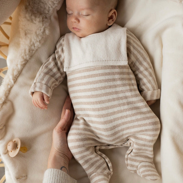 Mael Striped Fleece Jumpsuit with Feet (Beige)