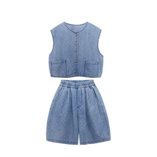 Deia Dotty Denim Vest Top and Shorts Set