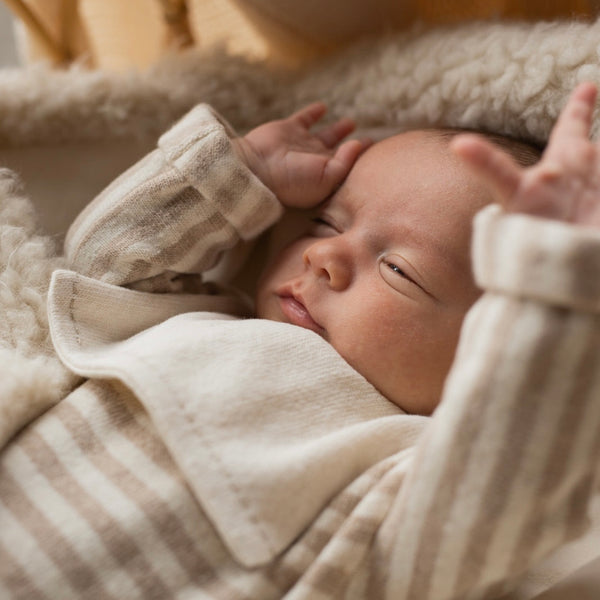 Mael Striped Fleece Jumpsuit with Feet (Beige)
