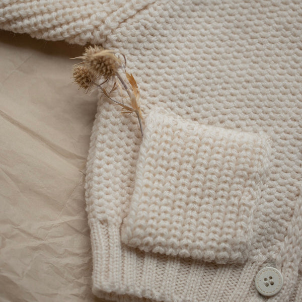 Morten Merino Wool Hooded Baby Cardigan Jacket (Ecru)