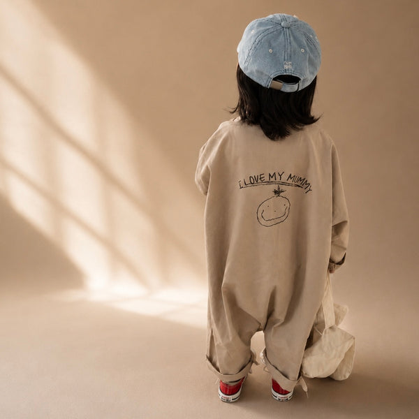 I Love My Mummy Romper Overalls (Khaki Beige)