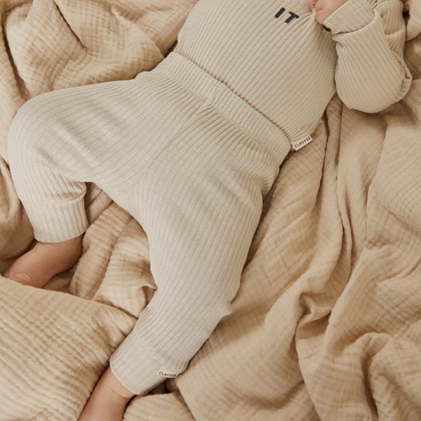 Organic Cotton Ribbed Baby Leggings (Oat)