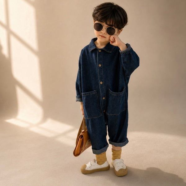 I Love My Mummy Romper Overalls (Blue Denim)