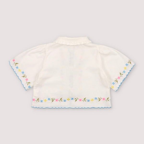 Hermione Embroidered Floral Tie Cotton Blouse