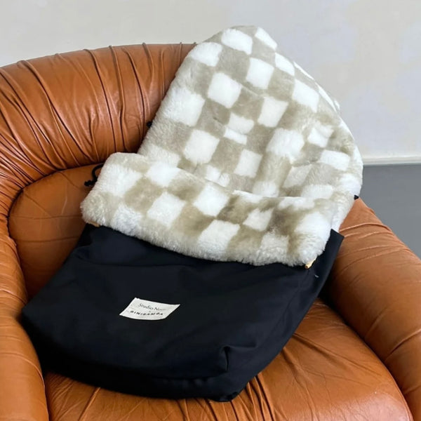 Studio Noos Checkerboard Sheepskin Buggy Puffmuff (Noir/Toast)