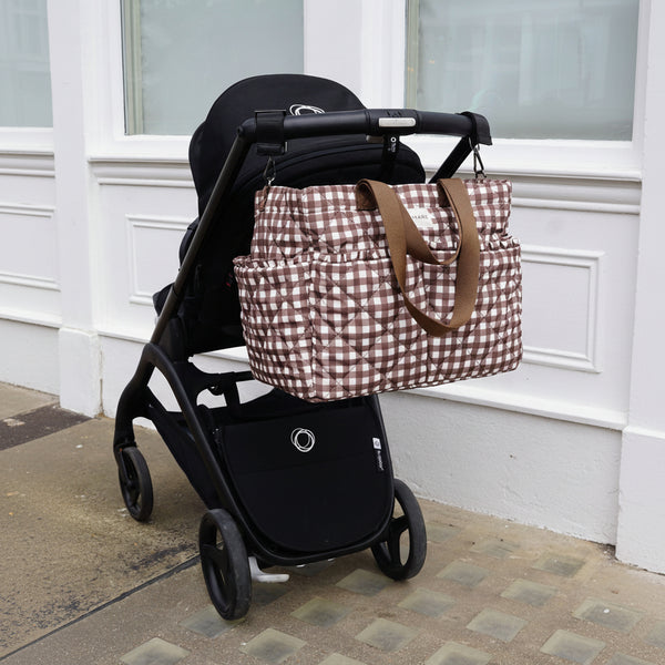 T+M Pocket Changing Bag Tote (Brown Gingham)