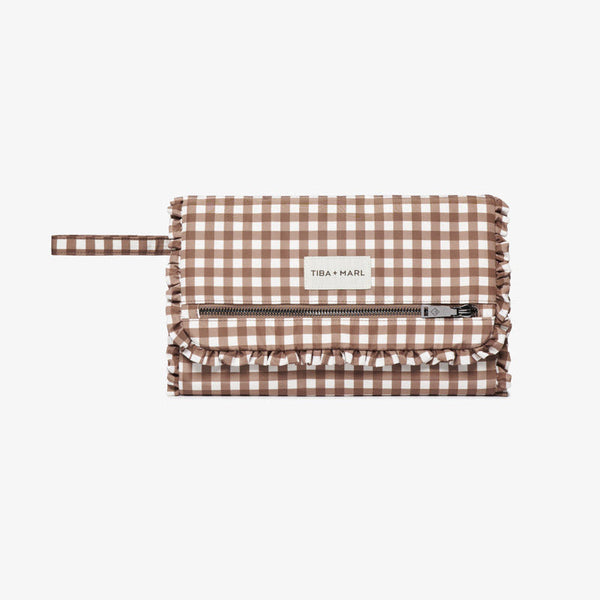 Etta Fold-Away Changing Mat Clutch (Brown Gingham)