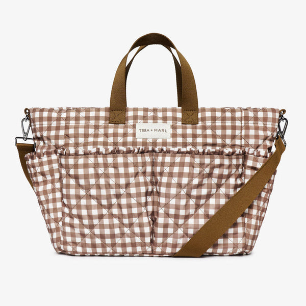 T+M Pocket Changing Bag Tote (Brown Gingham)